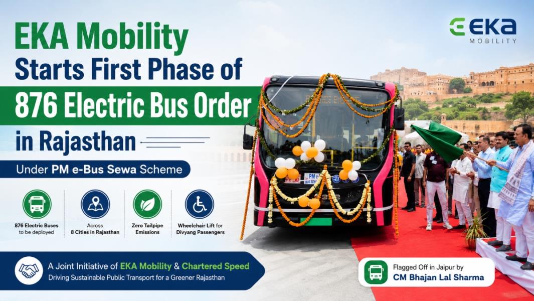 EKA Mobility Starts First Phase of 876 Electric Bus Order in Rajasthan Under PM e-Bus Sewa Scheme